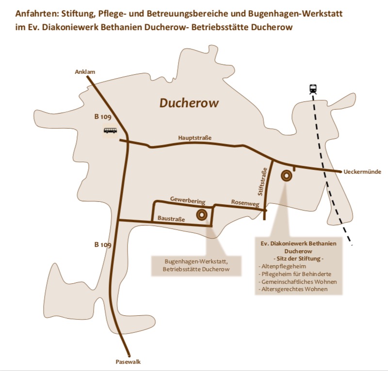 Anfahrtsskizze Ducherow: Verwaltung, Altenpflegeheim